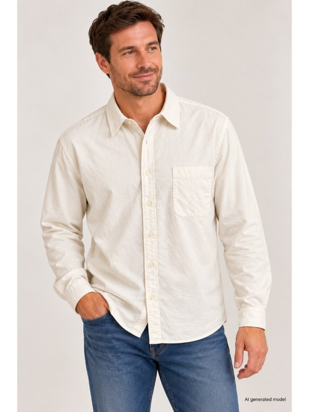 Trousers Only Mens White Long-Sleeve Button-Up Shirt Size 14
